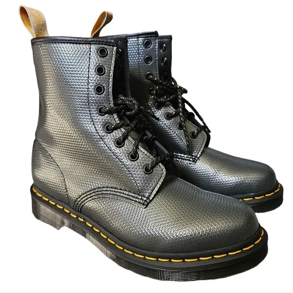 NWOT Dr. Martens 1460 Metallic Emboss 8 Eye Lace-Up Boots Faux Vegan Leather