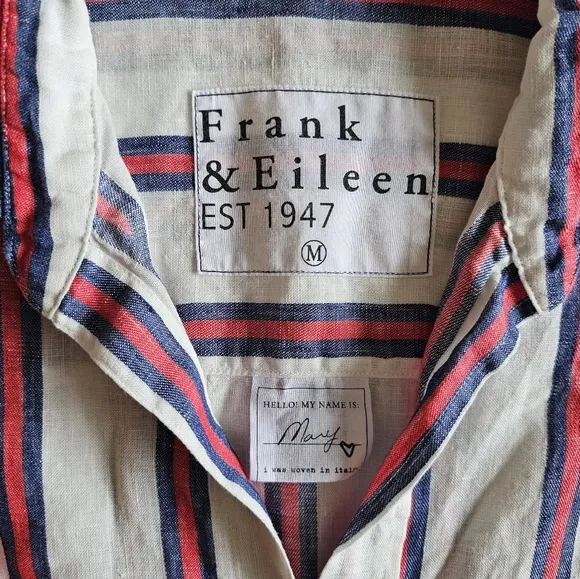 NWOT Frank and Eileen Mary Striped 100% Linen Shirt Dress Size M Quiet Luxury