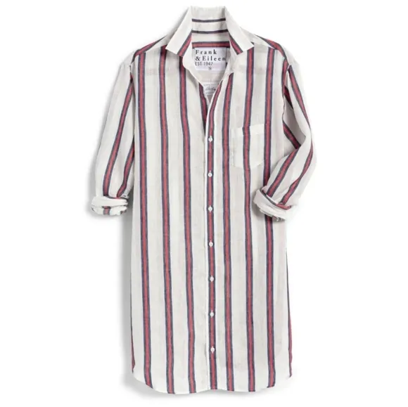 NWOT Frank and Eileen Mary Striped 100% Linen Shirt Dress Size M Quiet Luxury