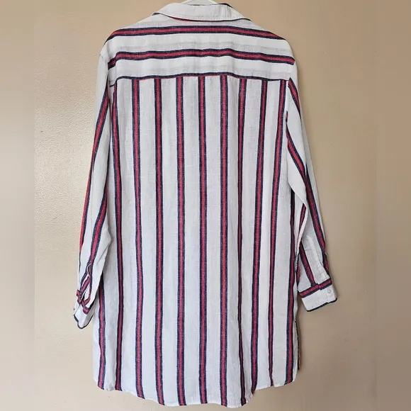 NWOT Frank and Eileen Mary Striped 100% Linen Shirt Dress Size M Quiet Luxury