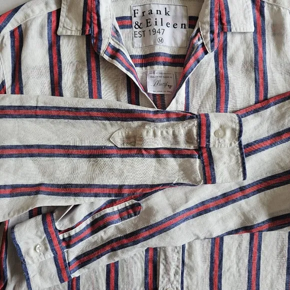 NWOT Frank and Eileen Mary Striped 100% Linen Shirt Dress Size M Quiet Luxury