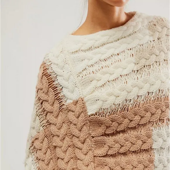 NWOT Free People Revelry Cable Fringe Poncho
