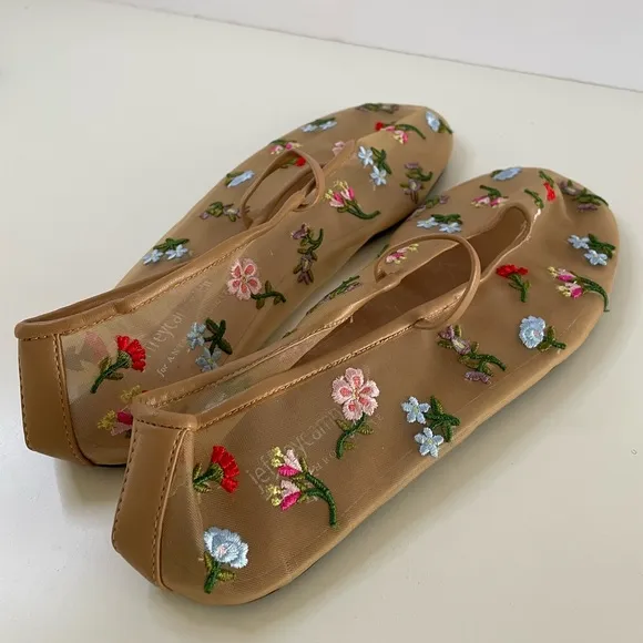 NWOT Jeffrey Campbell for Anthropologie Floral Mesh Flats Size 7.5