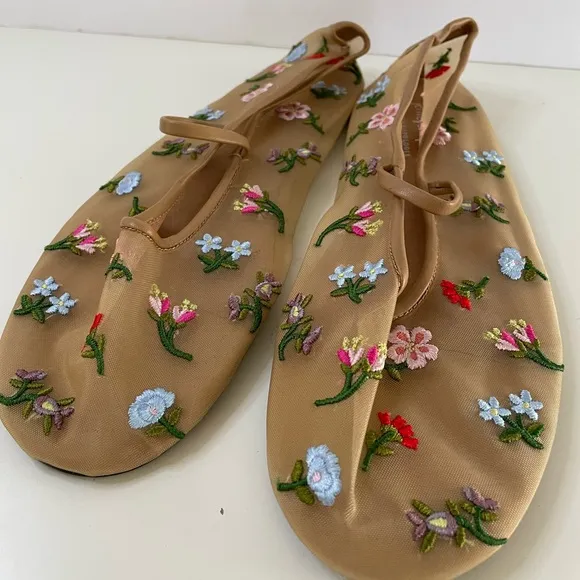 NWOT Jeffrey Campbell for Anthropologie Floral Mesh Flats Size 7.5