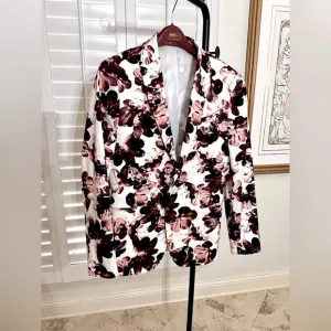 NWOT Men’s Maroon &amp; White Floral 2 Button Jacket Size 40R by J Ferrar Derby!