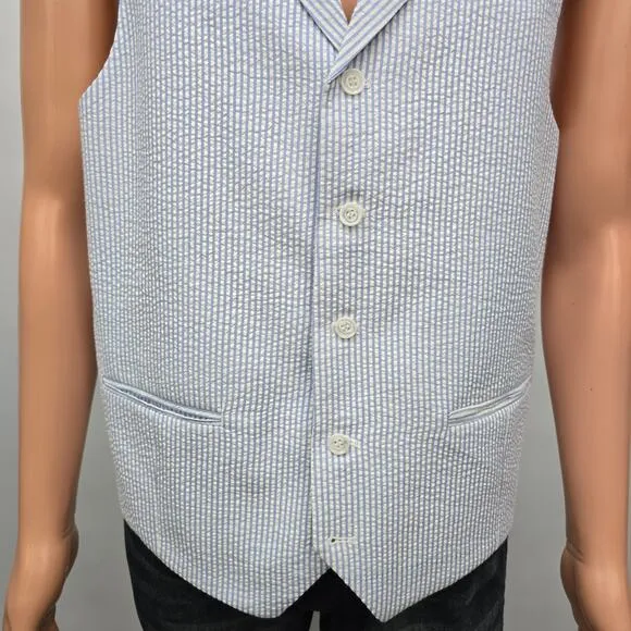 NWOT Pallini Italian Seersucker Suit Jacket &amp; Vest 2-Piece Set 46L Blue striped