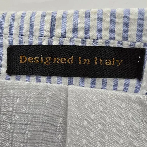 NWOT Pallini Italian Seersucker Suit Jacket &amp; Vest 2-Piece Set 46L Blue striped