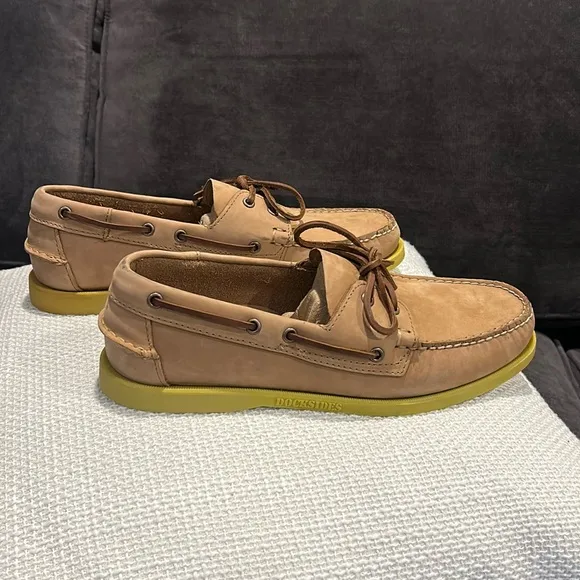 NWOT Sebago Men's “Portland” Tan Leather Dockside’s Boat Shoes Size 11.5