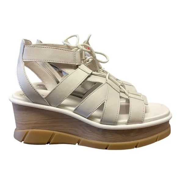 NWOT SOREL Women's Joanie Ill Cream ChalkLeather Lace Up Wedge Sandals Size 11