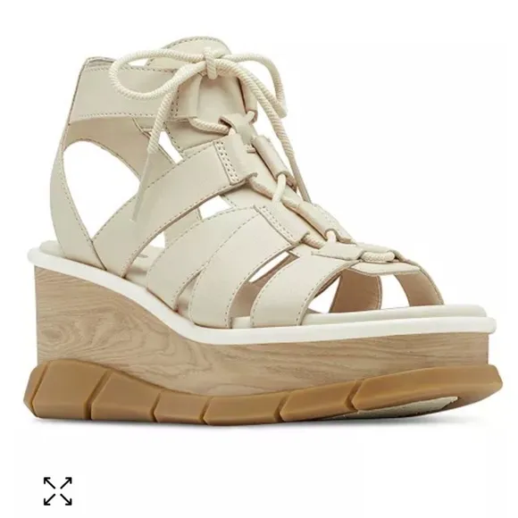 NWOT SOREL Women's Joanie Ill Cream ChalkLeather Lace Up Wedge Sandals Size 11