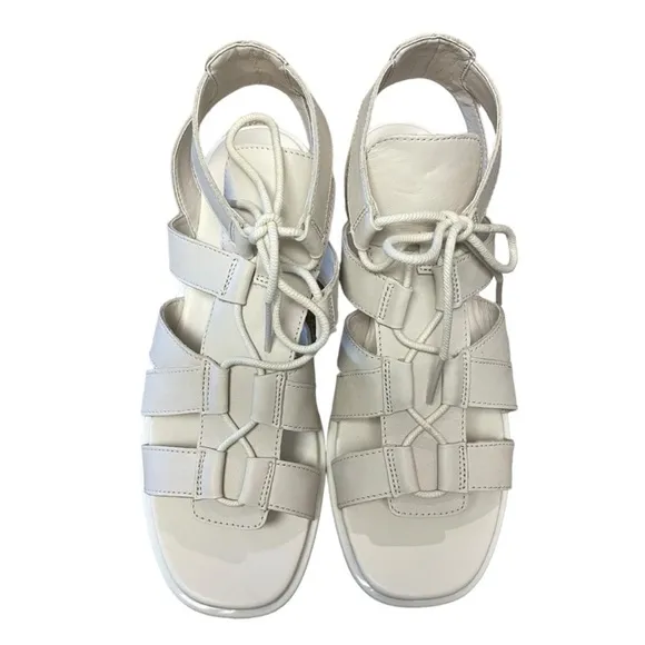 NWOT SOREL Women's Joanie Ill Cream ChalkLeather Lace Up Wedge Sandals Size 11