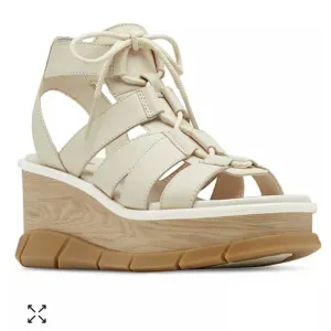 NWOT SOREL Women's Joanie Ill Cream ChalkLeather Lace Up Wedge Sandals Size 11