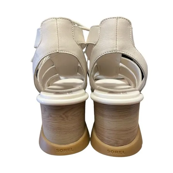 NWOT SOREL Women's Joanie Ill Cream ChalkLeather Lace Up Wedge Sandals Size 11