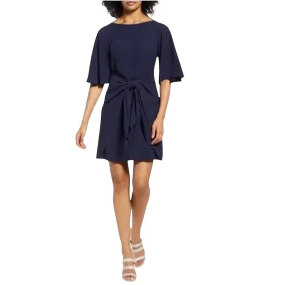 NWOT VINCE CAMUTO Washer Tie Waist Crepe Dress In Navy