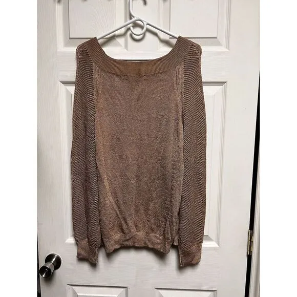 NWT $218 Women's ETCETERA X-Large Carmel Brown‎ Long Sleeve Sweater Sheen CNS-C