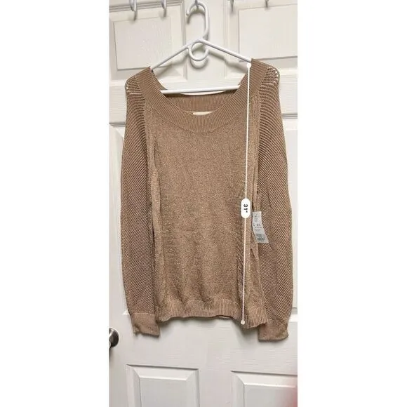 NWT $218 Women's ETCETERA X-Large Carmel Brown‎ Long Sleeve Sweater Sheen CNS-C