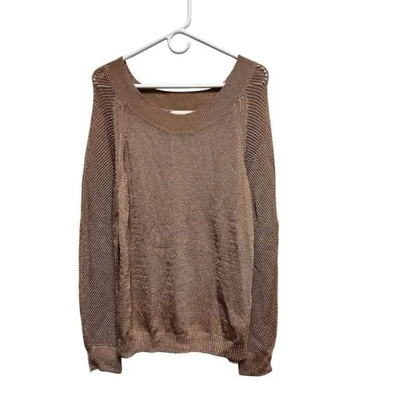 NWT $218 Women's ETCETERA X-Large Carmel Brown‎ Long Sleeve Sweater Sheen CNS-C