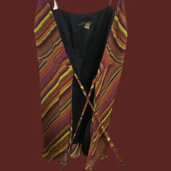 NWT $420 Nicole Miller Collection | Y2K| Multi-Stripe Lined Wrap Dress | Vintage