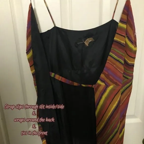 NWT $420 Nicole Miller Collection | Y2K| Multi-Stripe Lined Wrap Dress | Vintage