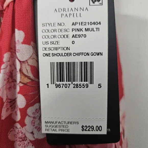 NWT Adrianna Papell Floral One Shoulder Chiffon Maxi Dress Sz 0