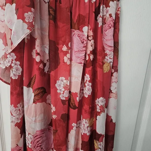 NWT Adrianna Papell Floral One Shoulder Chiffon Maxi Dress Sz 0