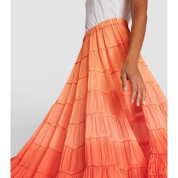 NWT ALLSAINTS Sunset Ombré Colorblock Striped Crepe Tiered Ruffle Midi Skirt 6