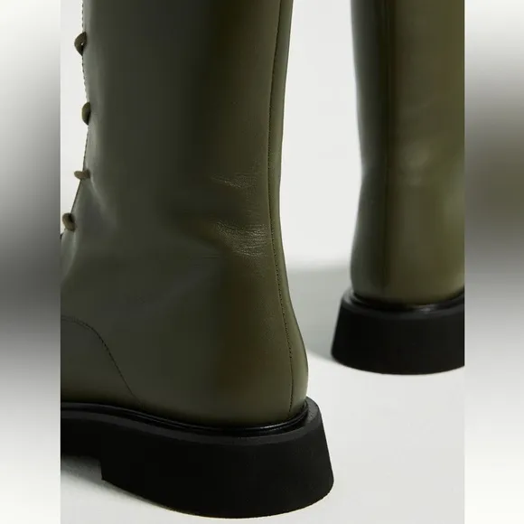 NWT Anthropologie Green Lace Up Leather Stompy Boots Size 7