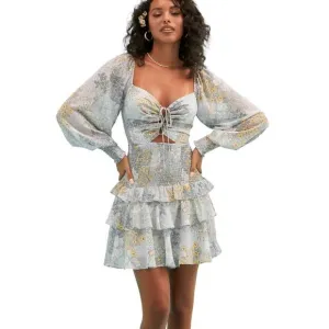 NWT ASTR Marietta Cut Out Floral Print Smocked Tiered Ruffle Mini Dress