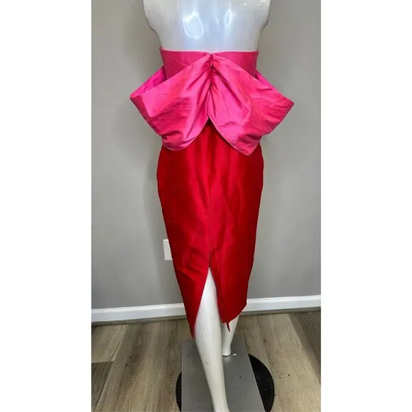 NWT Badgley Mischka Off-The-Shoulder Two-Tone Pencil Dress Red Fuchsia Size 6 $5