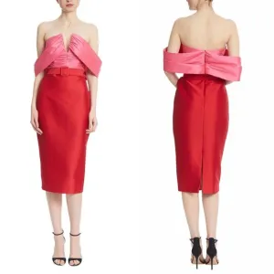 NWT Badgley Mischka Off-The-Shoulder Two-Tone Pencil Dress Red Fuchsia Size 6 $5