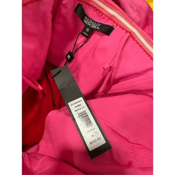 NWT Badgley Mischka Off-The-Shoulder Two-Tone Pencil Dress Red Fuchsia Size 6 $5