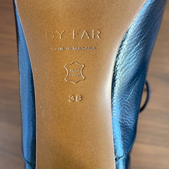 NWT By Far ‘Lada’ black tie-up bootie, size 38 (approx size 8), lambskin/leather