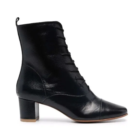 NWT By Far ‘Lada’ black tie-up bootie, size 38 (approx size 8), lambskin/leather