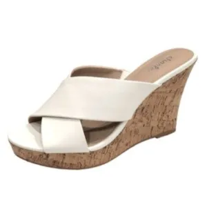 NWT Charles David White Leather Wedge Slide Business Casual Dressy Sandals 9.5M