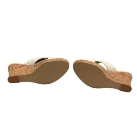 NWT Charles David White Leather Wedge Slide Business Casual Dressy Sandals 9.5M