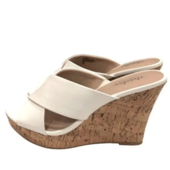 NWT Charles David White Leather Wedge Slide Business Casual Dressy Sandals 9.5M
