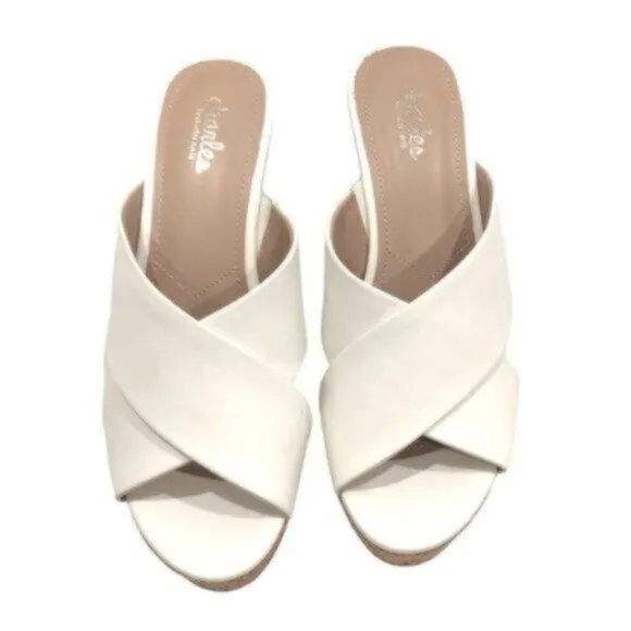 NWT Charles David White Leather Wedge Slide Business Casual Dressy Sandals 9.5M