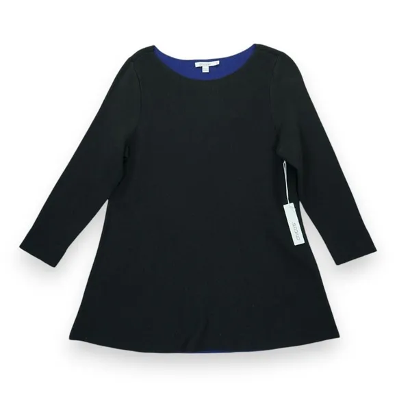 NWT Chicos Black Double Knit Pullover Sweater Size 1 (M) 3/4 Sleeve MSRP $99