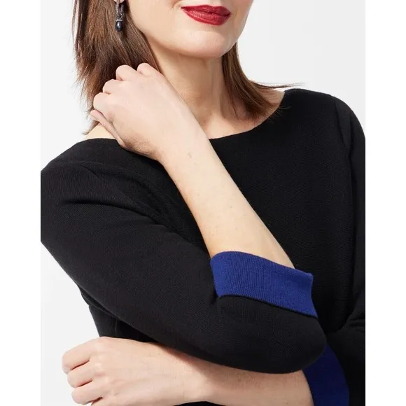 NWT Chicos Black Double Knit Pullover Sweater Size 1 (M) 3/4 Sleeve MSRP $99