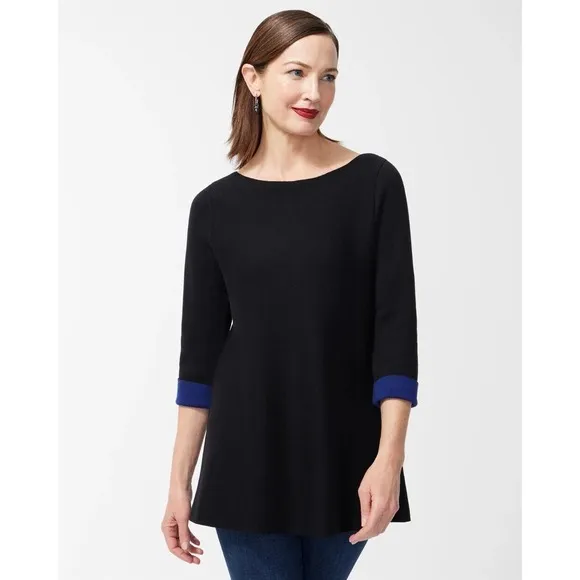 NWT Chicos Black Double Knit Pullover Sweater Size 1 (M) 3/4 Sleeve MSRP $99