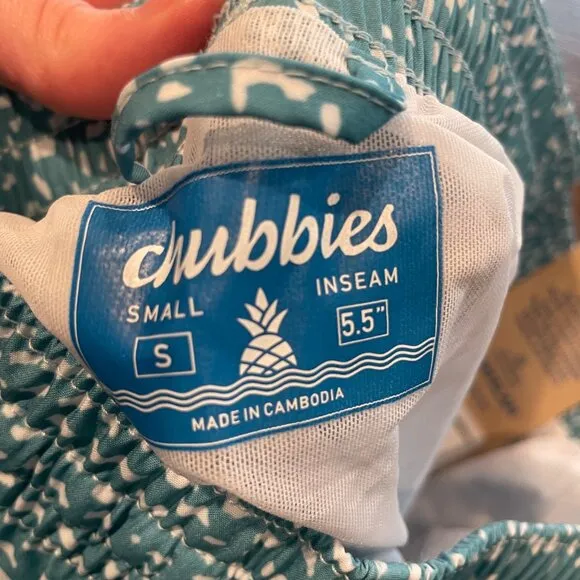 NWT Chubbies Men's S The Whale Sharks 5.5&quot; Classic Swim Trunk Blue Stripe Spots