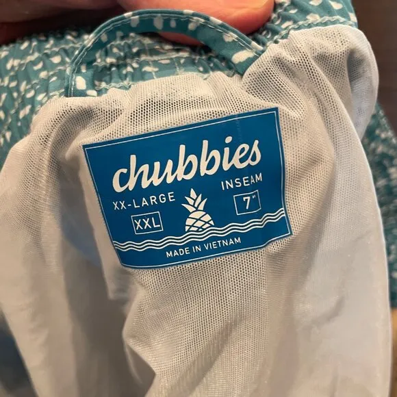 NWT Chubbies Men's XXL Whale Sharks 7&quot;-8&quot; Classic Swim Trunk Blue Stripe Spots
