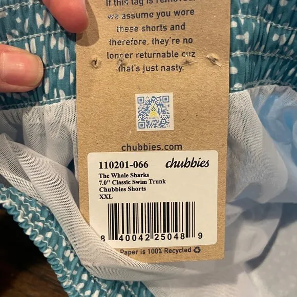 NWT Chubbies Men's XXL Whale Sharks 7&quot;-8&quot; Classic Swim Trunk Blue Stripe Spots