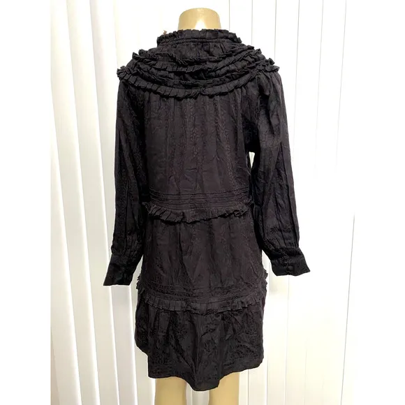 NWT Cleobella Black Briar Mini Dress Long Sleeve Jacquard V neck Cotton S