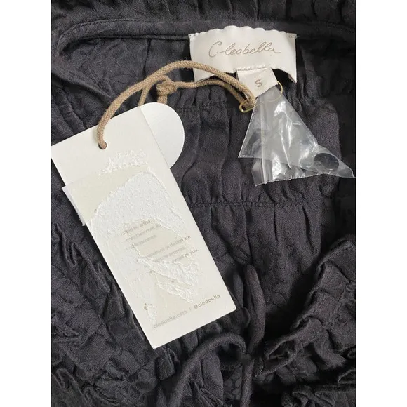 NWT Cleobella Black Briar Mini Dress Long Sleeve Jacquard V neck Cotton S