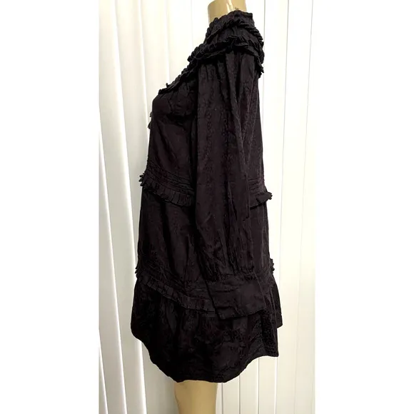 NWT Cleobella Black Briar Mini Dress Long Sleeve Jacquard V neck Cotton S