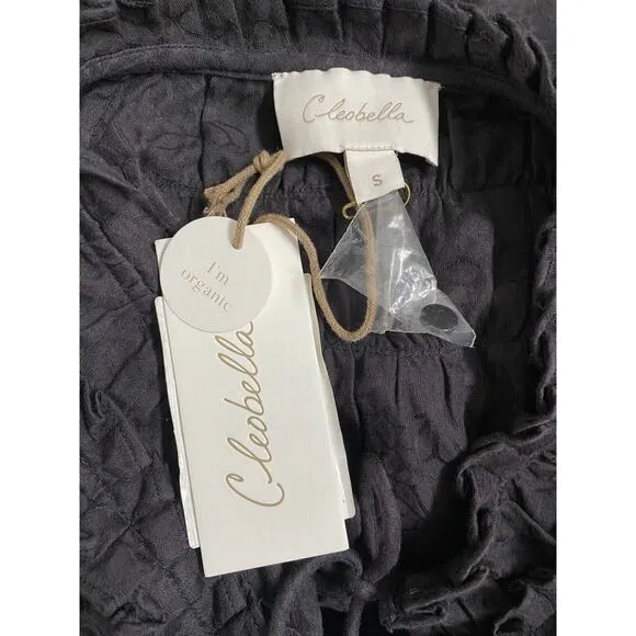 NWT Cleobella Black Briar Mini Dress Long Sleeve Jacquard V neck Cotton S