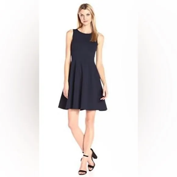NWT Eliza J Navy Blue Seamed Fit &amp; Flare Dress Size 14