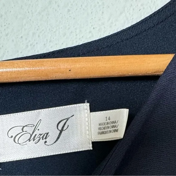 NWT Eliza J Navy Blue Seamed Fit &amp; Flare Dress Size 14