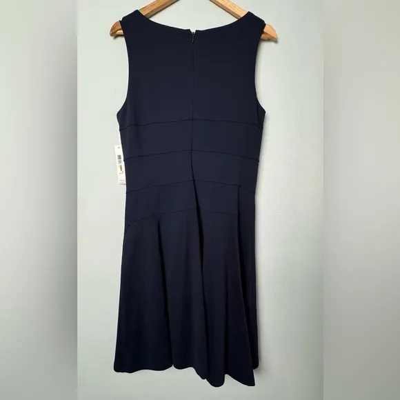 NWT Eliza J Navy Blue Seamed Fit &amp; Flare Dress Size 14